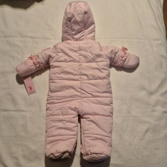 USPA baby girls pink bunting snowsuit 3-6 months fleece lined, has marks, NEW - Picture 4 of 9